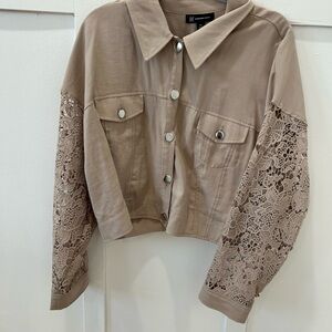 INC button up shirt cropped tan